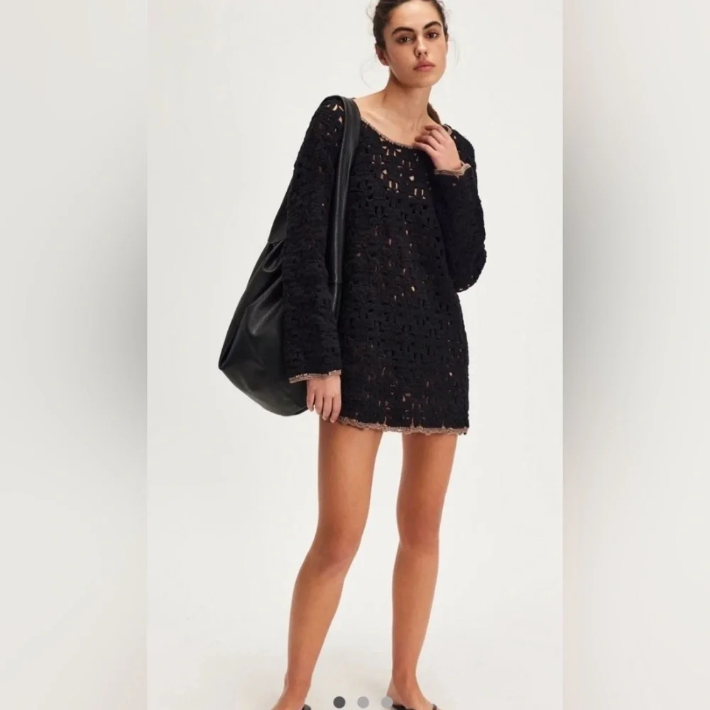 Free People Rue Crochet Tunic XS in Black NWT